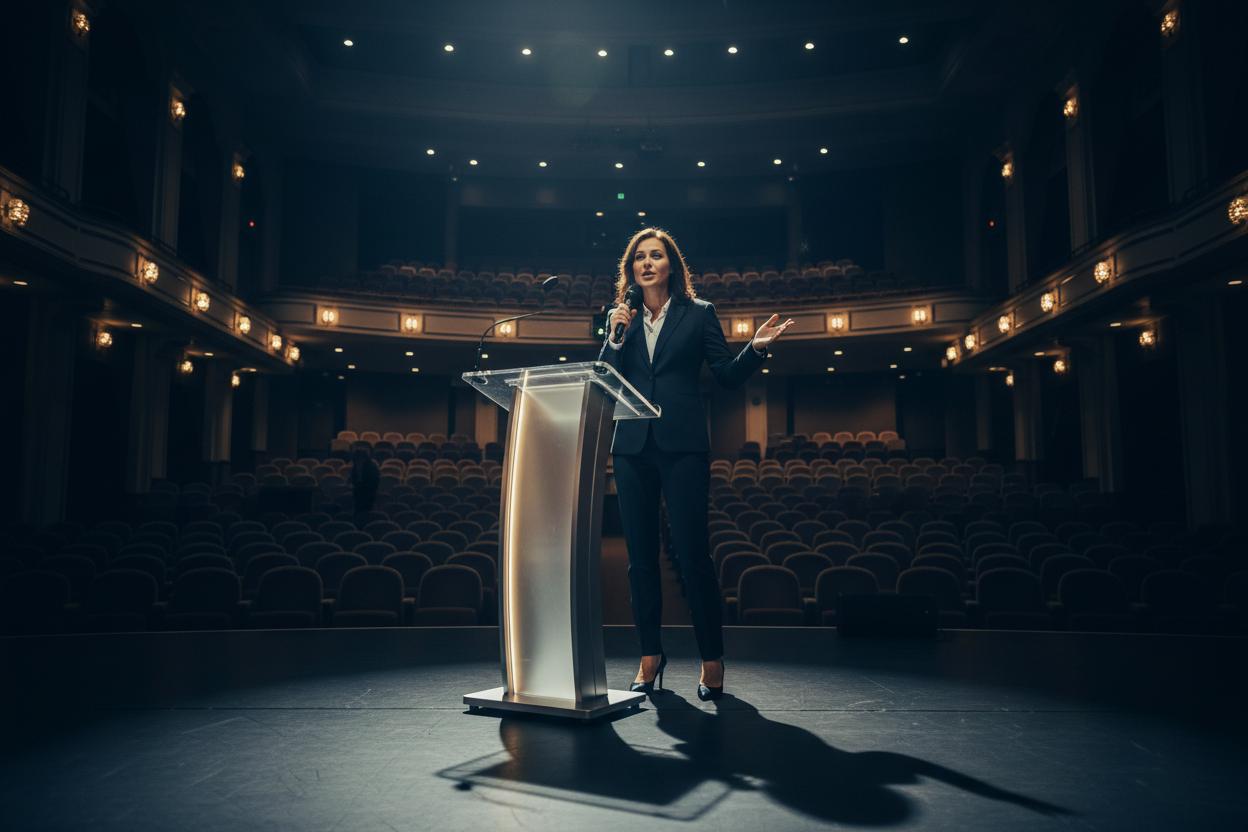 Confident speaker on stage